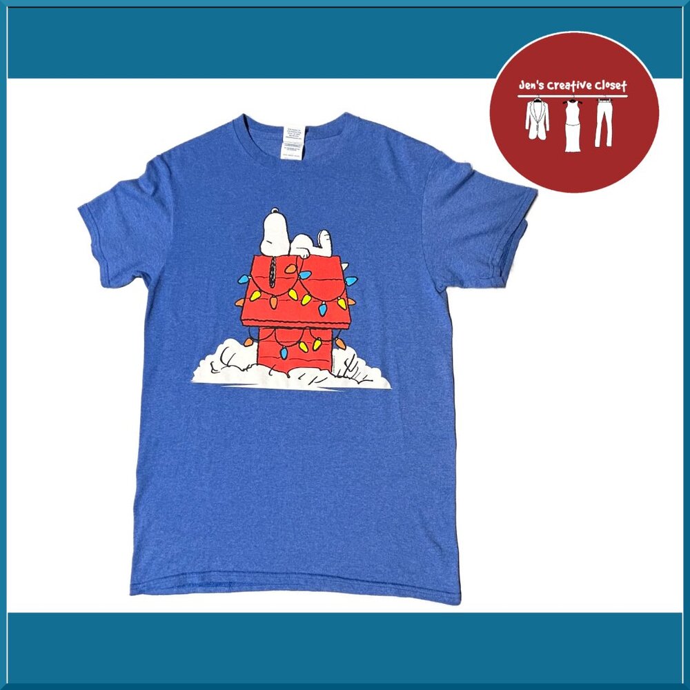 Men's Blue Peanuts Snoopy Christmas Short-Sleeve Tee